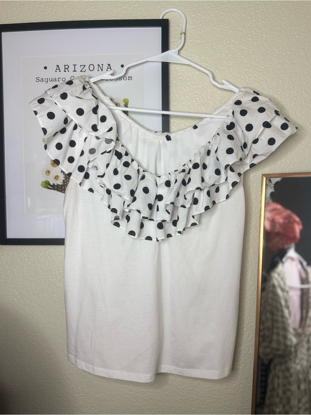 Polka Dot Ruffle Off-Shoulder Top
